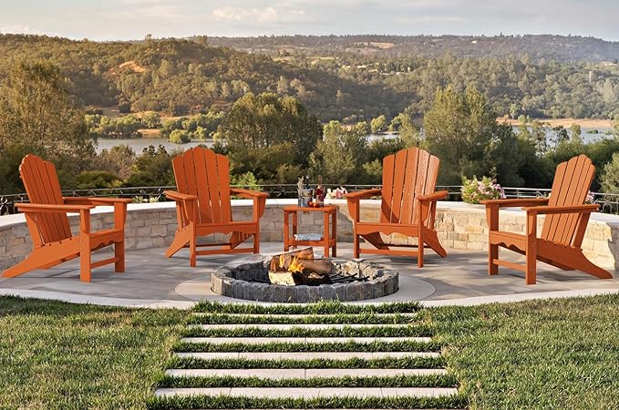 KINGYES HDPE Adirondack Chair Chair Set of 2, Classic All-Weather Adirondack Chair, Orange