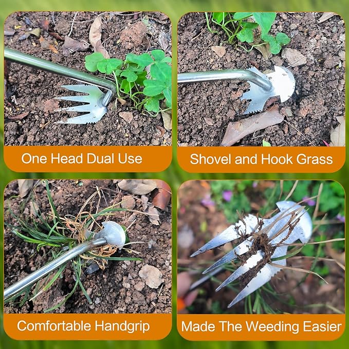 Weeding Artifact Uprooting Garden Weeding Tool, Upgraded Weed Removal Tool, Stainless Steel/Manganese Steel Weed Puller Manual Weeders for Home Gardening Yard Farmland (12in Metal Wood Handle)