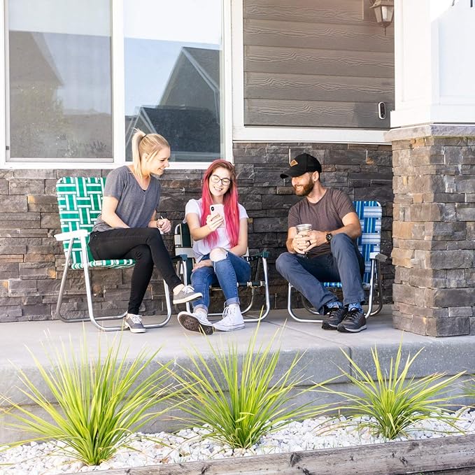 Lawn Chair USA Folding Aluminum Outdoor Patio Lawn Chair | Heavy-Duty Webbed Chairs for Camping, Sports, Beach, Yard & Tailgating | Lightweight Portable | Magnum - Green and White with White Arms