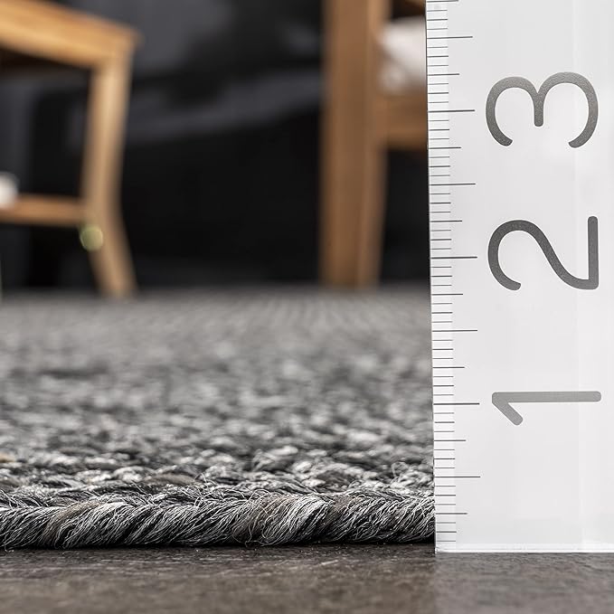 nuLOOM 3' x 5' Solid Hand Braided Indoor/Outdoor Area Rug, Pet-Friendly, High Traffic, Weather Resistant, for Patio, Balcony, Bedroom, Living, Dining Room, Wynn Charcoal