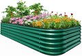 Quictent Galvanized Raised Garden Bed Kit, 8x4x1.5 ft Oval Metal Planter Box Tall for Vegetables Outdoor Backyard, Rubber Strip Edging Included (Dark Green)