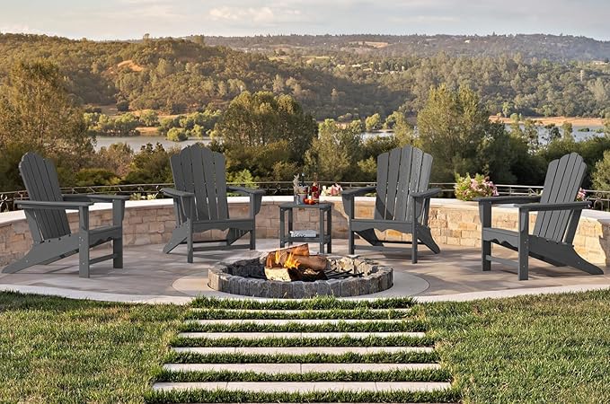 KINGYES HDPE Adirondack Chair Set of 4, Classic Oversize Adirondack Chair, Grey
