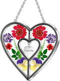 KY&BOSAM Heart Suncatchers I Love You Stained Glass Hangings for Windows Suncatcher Birthday Gifts for Women Mothers Valentine`s Day Real Flower Glass & Metal Maker for Christmas Party Home Decor