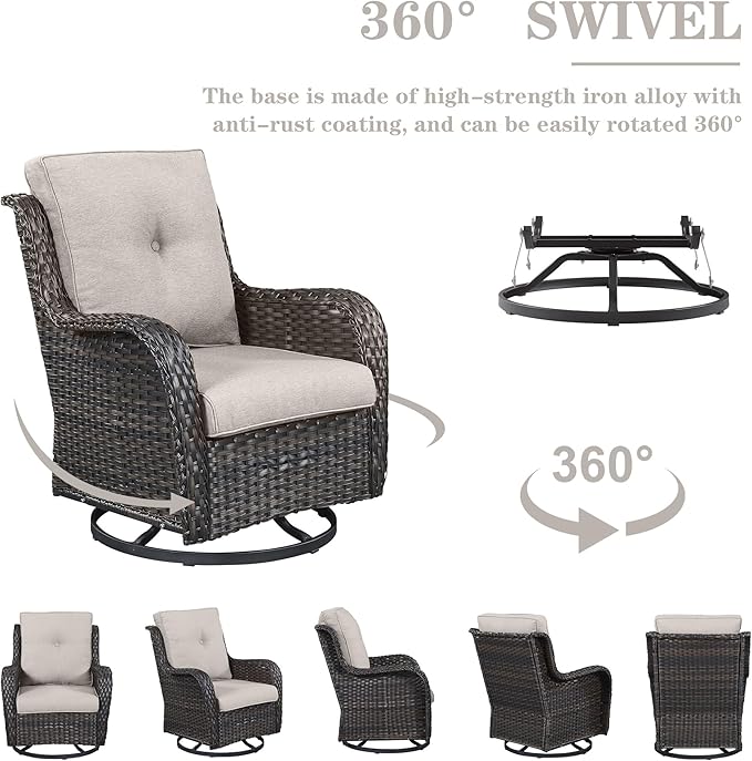 Patio Furniture Set Swivel Rcoker - 3 Pieces Outdoor Glider Rocking Chairs with Small Side Table, Wicker Chair Sets for Porch, Balcony and Garden