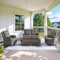 Wicker Outdoor Furniture Patio Furniture Set - 6 Piece Patio Conversation Set with Swivel Rocker Chairs, Loveseat Sofa, Ottomans and Coffee Table, Gray Cushion