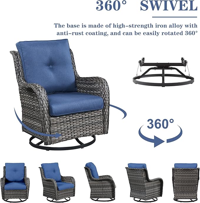 4 Pieces Patio Furniture Sets, Wicker Patio Swivel Glider Chair with Ottomans, Outdoor Furniture Set for Outside Porch, Deck, Balcony, Garden
