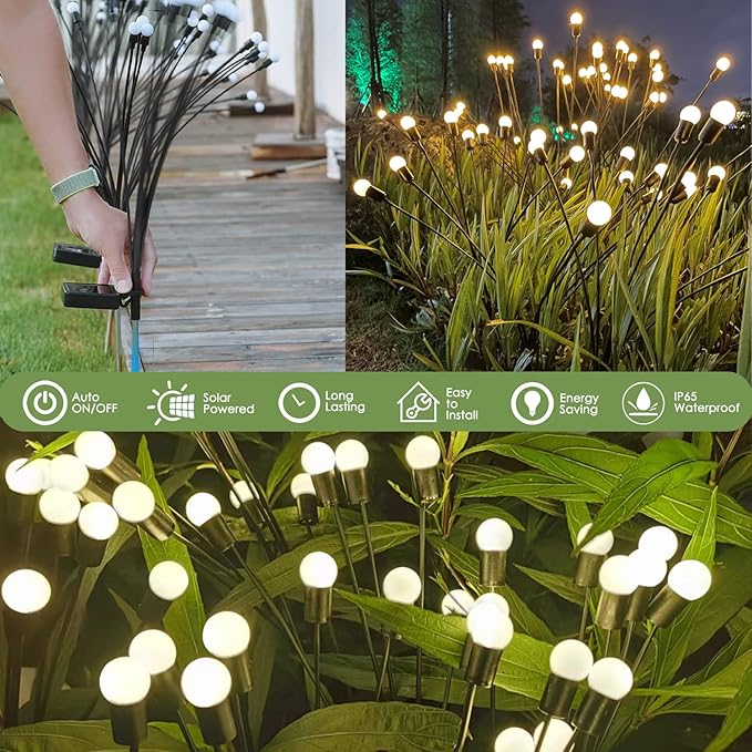 ANTQUE 8 Pack Solar Garden Lights, New Upgraded Swaying Starburst Solar Garden Lights, Vibrant Garden Lights Waterproof Solar Outdoor Lights, Yard Patio Pathway Decoration