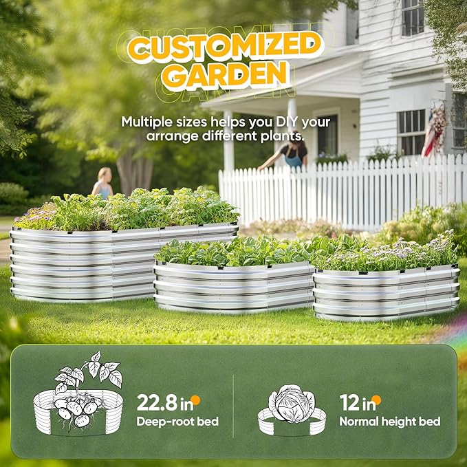 KING BIRD Raised Garden Bed Kit 2025 Upgraded 10-Minute Assembly Galvanized Planter Garden Box Outdoor for Gardening, Vegetables, Flowers, 47x24x12 in, Silver