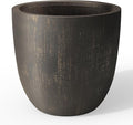 Kante 18 Inch Dia Round Concrete Planter, Indoor Outdoor Large Plant Pot with Drainage Hole and Rubber Plug for Home Patio Garden, Oil Rubbed Bronze