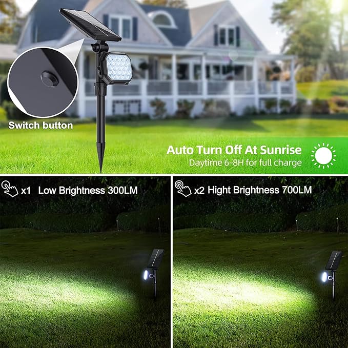 JSOT Outdoor Spotlights - Solar Spot Light Solar Lights Outdoor Waterproof Landscape Spotlights Decoration for Outside Garden Yard Driveway Tree (Cool White, 2 Pack)