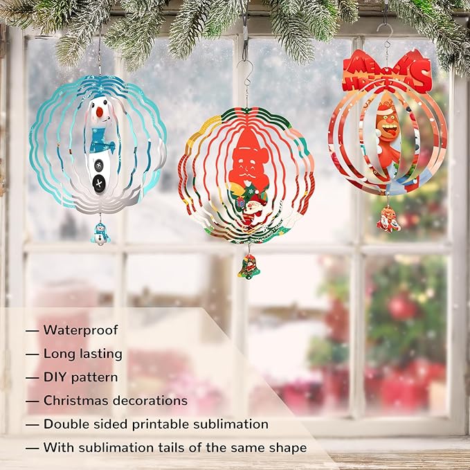 Sublimation Wind Spinner Blanks, 10 Inch 3D Aluminum Metal Hanging Wind Spinner Bulk for Garden Yard Outdoor, Window Porch Decoration for Heat Press Transfer DIY (20. snowman-6pcs)