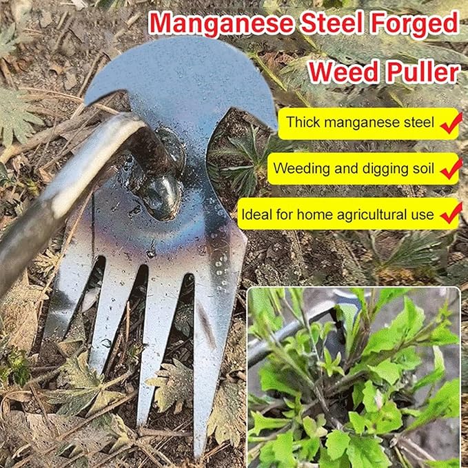 Amposei Weeding Artifact Uprooting Weeding Tool, Multifunctional Weeder, Hand Weeder Tool, Stand Up Weed Puller Tool with Handle for Garden Yard Farm Weed Removal (11 Teeth-Weed Tool)