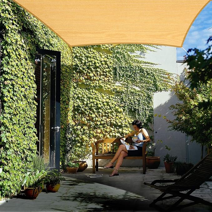 Eden's Decor Straight Flat-Edged Sun Shade Sail Rectangular 11' x 15' Wheat UV-Blocking Outdoor Canopy Fabric Cloth Awning for Pergola Patio Garden Backyard Custom Size