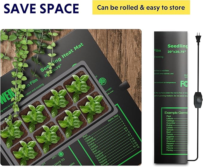 iPower 20"x20.75" Seeding Heat Mat, Adjustable Temperature Waterproof Durable Germination Station, Hydroponic Heating Pad for Indoor Gardening