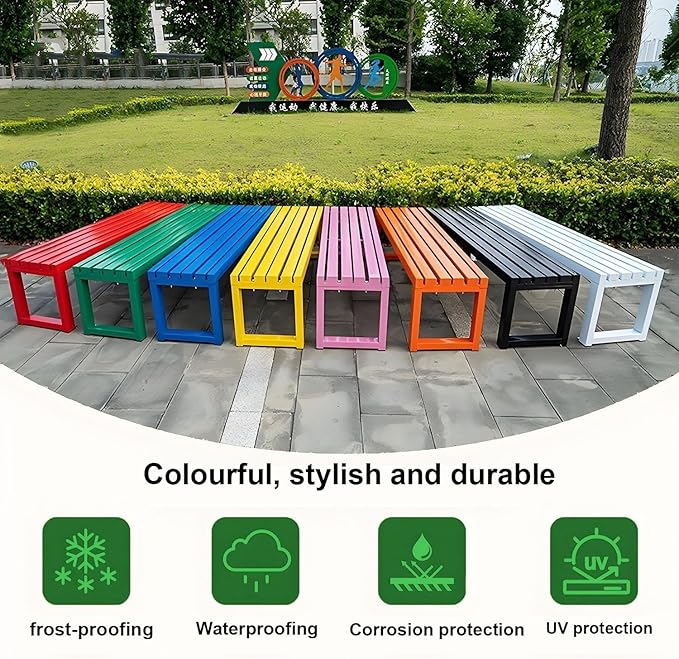 Weatherproof Metal Dining Bench, Outdoor Bench Backless Patio Bench 2-Person Farmhouse Bench Garden Bench for Kitchen, Living Room, Entryway(Black,59in)