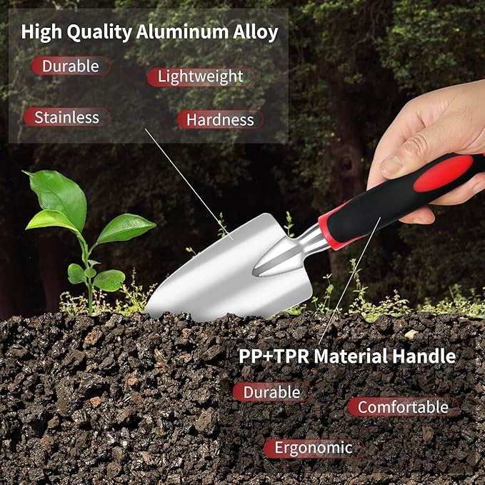 Gardening Tool Set, 8 Pieces Aluminum Heavy Duty Gardening Kit with Ergonomic Handles, Gardening Bag, Ideal Gardening Tool Set - Gifts for Men and Women