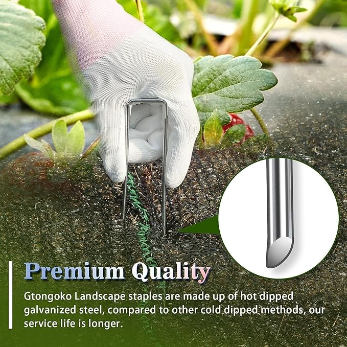 Gtongoko 500 Pack Galvanized Landscape Staples Garden Stakes Plant Cover Stakes 6 Inch 11 Gauge SOD Staples Fence Stakes Ground Stakes for Landscaping Securing Weed Barrier Fabric
