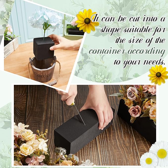 Lallisa 12 Pcs Reusable Floral Foam Blocks 9 x 3 x 3 Water Weather Resistant Dry Floral Foam for Artificial Flower Arrangements Outdoor Flower Boxes Outside Hanging Planters Wedding Home Decor (Black)