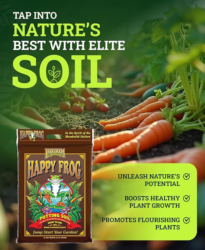 FoxFarm Happy Frog Potting Soil, 12qt – for Indoor/Outdoor Container Plants, Improves Root Efficiency, pH Adjusted for Optimal Nutrient Uptake – Contains Microbes and Humic Acids