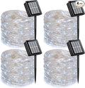 QITONG 4 Pack White Solar Fairy Lights, Each 33ft 100 LED String Light Outdoor Waterproof, 8 Modes Silver Wire Solar Twinkle Lights