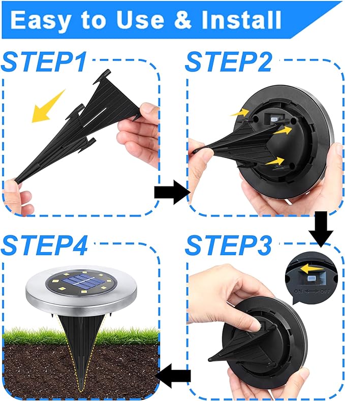 Solar Ground Lights, Waterproof Solar Garden Lights, Upgraded Outdoor Garden Waterproof Bright in-Ground Lights, Landscape Lights for Pathway,Yard,Deck,Lawn,Patio,Walkway (8 Pack Warm Light)…