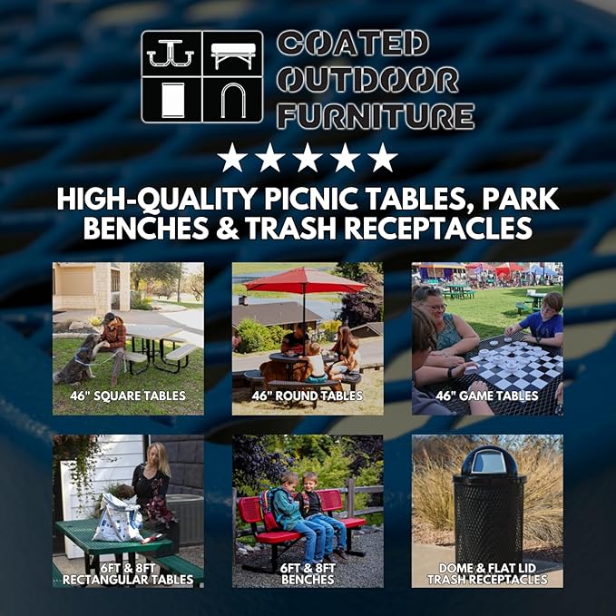 Heavy-Duty Portable Outdoor Picnic Table with Umbrella Hole, Punched Steel Commercial-Grade Patio Furniture Made in America (46" Round Top, Dark Green with Dark Green Frames)