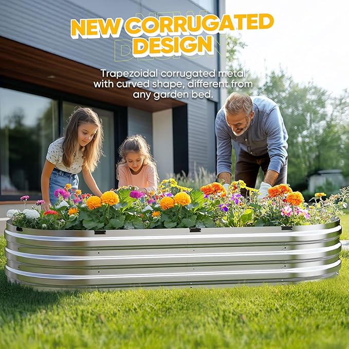 KING BIRD Raised Garden Bed Kit 2025 Upgraded Quick-Setup Galvanized Planter Garden Box Outdoor for Gardening, Vegetables, Flowers, 74x36x12 in, Silver 2PCS