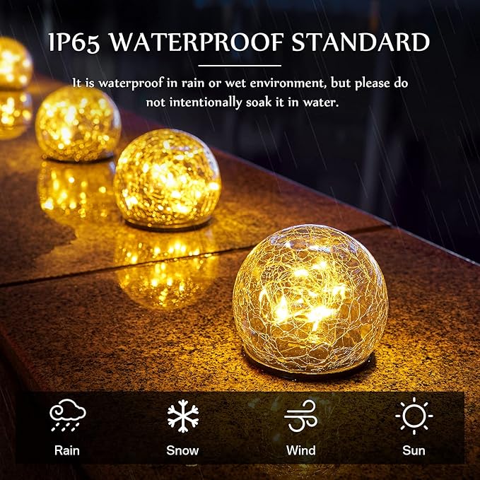 Honoson 3.9 Inch Solar Globe Lights Outdoor Waterproof, Solar Balls for Garden Cracked Glass Ball, Ground Landscape Garden Decor for Patio and Yard Lawn Backyard (4 Pieces)