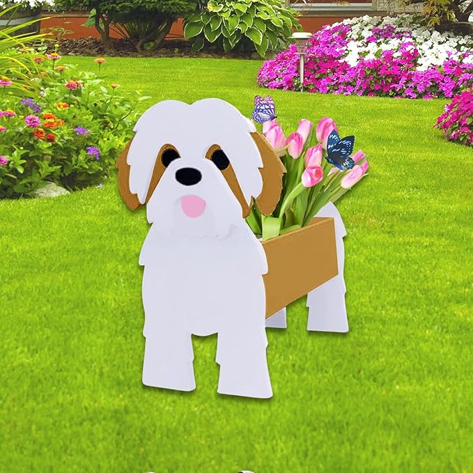 Brown Shih Tzu Dog Planter Plant Pots,Cute Garden Dog Flower Planter,Large Dog Planters Birthday Gifts for Women,Office,Indoor/Outdoor Decor（9.84 * 9.06 * 17in）