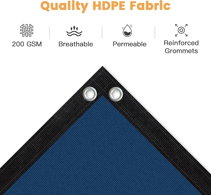 VICLLAX Shade Fabric Sun Shade Cloth with Every 2 FT Grommets for Patio Garden Pergola Cover Canopy 13x15 FT, Dark Blue