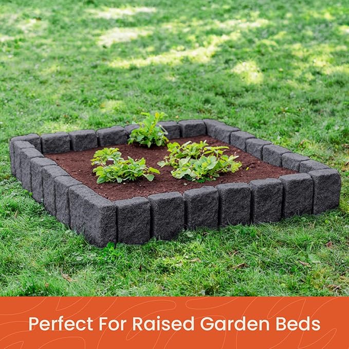 Beuta Landscape Edging | Garden Edging Border | Faux Stone Block XL for Lawn Edging, Flower Beds & Yard Edging – 40 Pack | Each Section Has 6 Blocks 48" L x 4" W x 9.5" H | 120 Spikes | Charcoal
