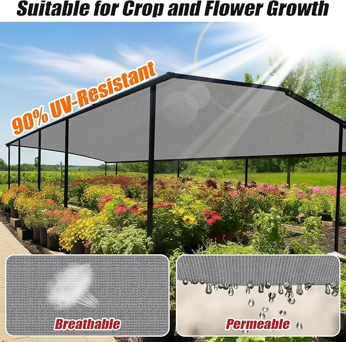 Outdoor 90% Sun Shade Cloth with Grommets, 17 X 22 FT Pergola Shade Cover for Garden Patio Carport Kennel Swimming Pool, Light Grey (We Make Custom Size)