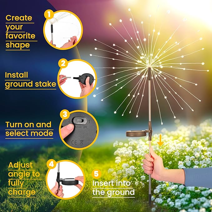 GIGALUMI Garden Outdoor Decor Lights 120LED 8Pack, Solar Garden Lights for Yard Outside Fairy Decorative,Solar Powered for Yard Pathway Flowerbed Planter Balcony Patio Decor（Warm White）