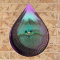 Wind Spinner Garden Indoor Outdoor Decor 3D Stainless Steel Metal Hanging Decorations, 3D Water Droplets Pattern Metal Wind Sculptures & Spinners Whirligig Gifts with 12inch(Green&Purple)