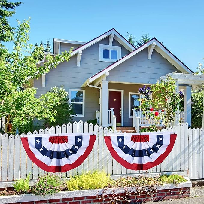 USA Pleated Fan American US Bunting Flag Patriotic Half Fan Banner With Canvas Header and Brass Grommets for 4th of July Memorial Day Indoor Outdoor Decoration (12, 1.5x3 Feet)