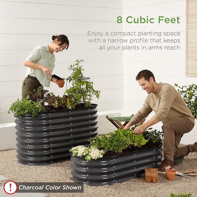 Best Choice Products 4x2x1ft Outdoor Metal Raised Garden Bed, Oval Deep Root Planter Box for Vegetables, Flowers, Herbs, and Succulents w/ 51 Gallon Capacity, Rubber Edge Guard - Taupe