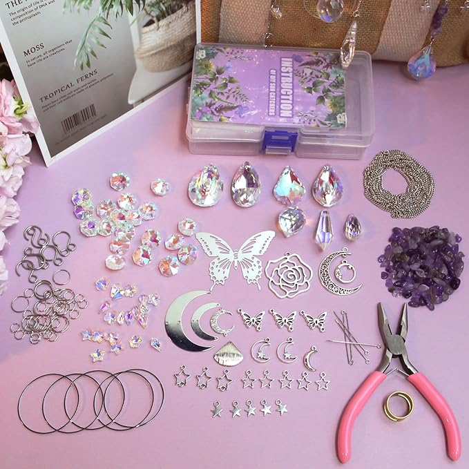 DIY Suncatcher Kit 400pcs Sun Catchers Making Kit Supplies Crafts sun catcher kits for adults Hanging Prism Suncatcher with Crystals for Indoor Window Home Wedding Garden Festival Decor (Butterfly)