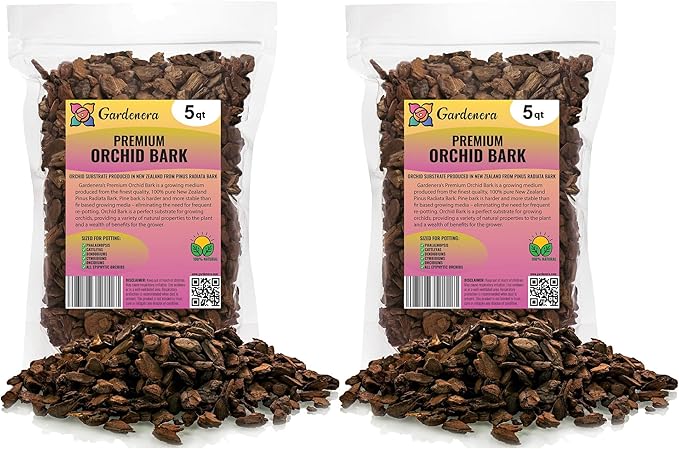 New Zealand Pinus Radiata Bark - 10 Quart - Organic Hand Mixed New Zealand Orchiata Pine Bark for Orchids - Medium Chips 9-12mm - (2 Bags of 5 Quart)