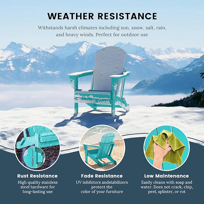 Westin Outdoors Laguna WO Home Outdoor Adirondack Folding Chair Lounger Seat Traditional Retro Home Furniture for Beach, Balcony, Backyard, Lawn, Patio, Pool, Deck, Garden (Turquoise)