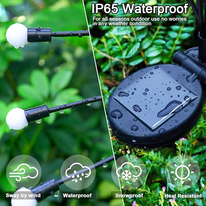 8Pack 64 LED Spring Solar Swaying Lights Outdoor Solar Powered Firefly Lights Garden Decor Waterproof Pathway Light Sway by Wind Landscape Lights Warm Yellow for Pathway Lawn Patio Courtyard Decor