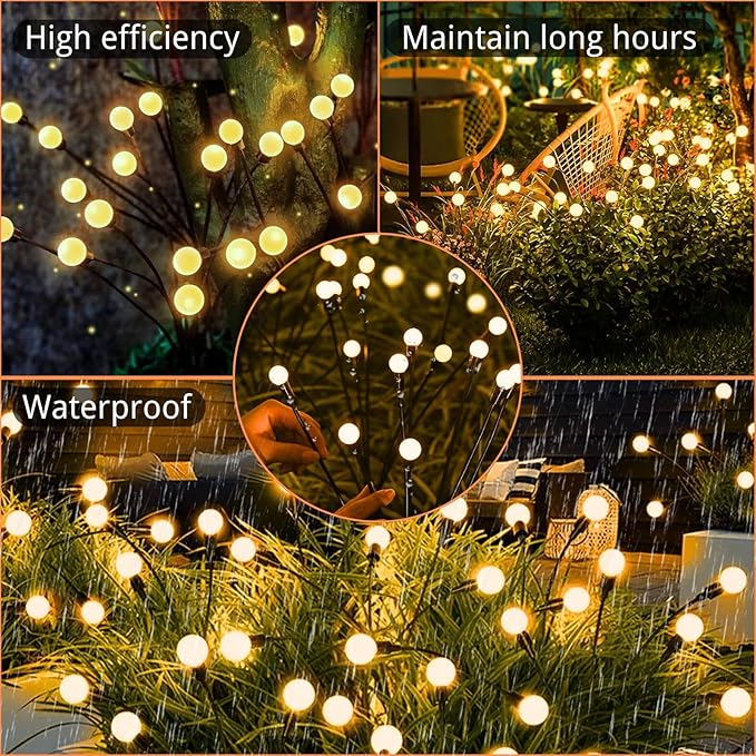 OZS 10PK Total 80LED Solar Garden Lights - Solar Lights Outdoor, Solar Firefly Lights, Solar Swaying Light, Sway by Wind, Solar Fairy Lights Waterproof for Pathway Pathway Decoration(Warm White)