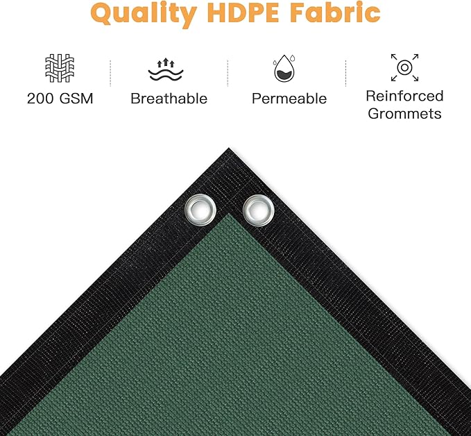 VICLLAX Shade Fabric Sun Shade Cloth with Every 2 FT Grommets for Patio Garden Pergola Cover Canopy 12x16 FT, Dark Green