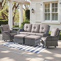 Outdoor Wicker Patio Furniture Set - 6 Piece Rattan Patio Conversation Set with 2 Rocking Swivel Chairs,2 Ottomans,1 Sofa and 1 Side Table for Porch Deck Backyard Garden(Mixed Grey/Grey)