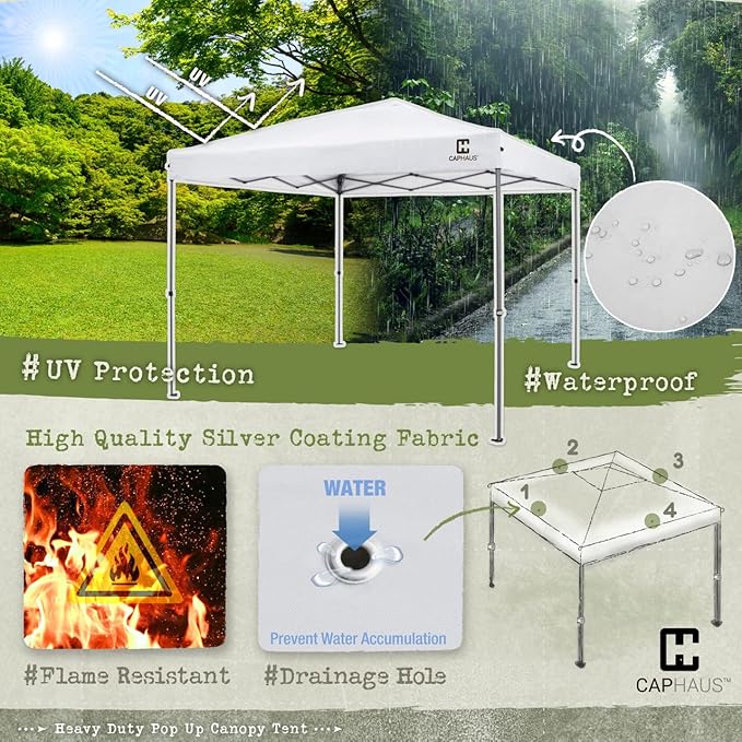 CAPHAUS Patented One-Push Pop Up Outdoor Canopy Tent, Heavy-Duty Commercial Grade w/Central Lock, Portable and Instant Folding Shelter with Wheeled Carry Bag and Weight Bag, 10ft x 10ft, Dark Grey