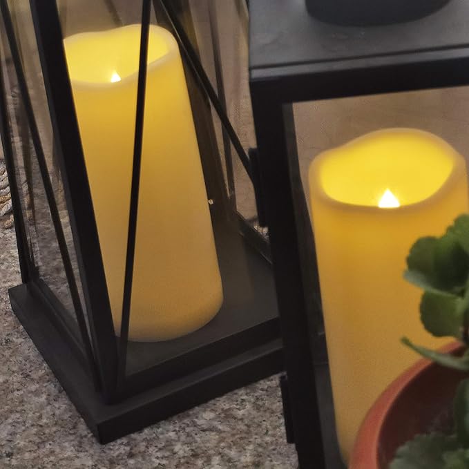 CANDLE CHOICE Waterproof Outdoor Battery Operated Flameless Candles Remote Timer White Tall Plastic Fake Realistic Flickering Electric LED Pillars for Lantern Wedding Christmas Decorations 3”x7” 3PCS