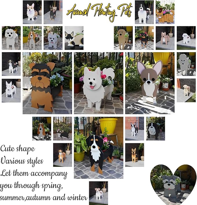 Karelian Bear Dog Planter Plant Pots,Cute Garden Dog Flower Planter,Dog Planters Birthday Gifts for Women,Office,Indoor/Outdoor Decor（9.45 * 8.15 * 13.39in）