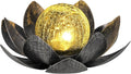 GIGALUMI Solar Light Outdoor Garden Decor, Lotus Flower Light Crackle Globe Glass Lantern Outdoor Table Decor Waterproof for Patio, Lawn, Pathway, Pool, Pond (Grey Petal)