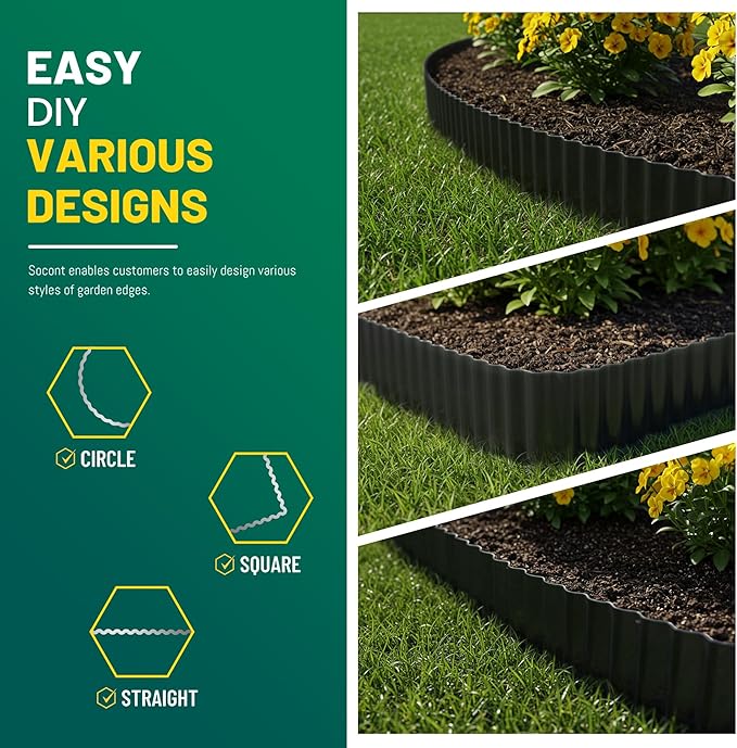 Corrugated Metal Garden Edging, 10"×20Ft Durable Landscape Border for Garden, Lawn, Flower Beds and Paver Edging (Black)