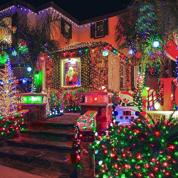 KNONEW 600ft 1500 LED String Lights Outdoor Christmas Lights 8 Modes & Timer Fairy Light Plug in Waterproof LED String Lights for Xmas Yard Tree Wedding Party Holiday Decorations (Red and Green)