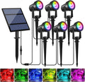 T-SUNUS Solar Spot Lights Outdoor Color Changing 6-in-1, Solar Landscape Spotlights RGB Lighting Waterproof IP65 Wall Lamp 9.8ft Cable for Patio Pathway Yard Garden Holiday (Multi-Color)